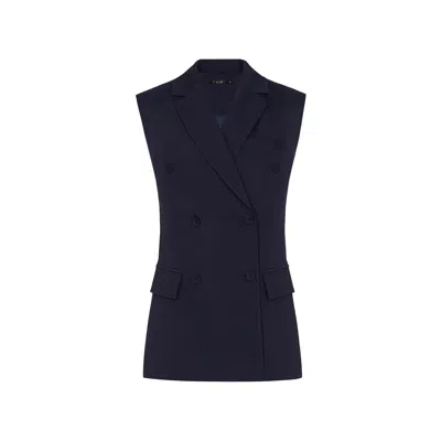 Rue Les Createurs Women's Blue Button Detail Sleeveless Navy Vest