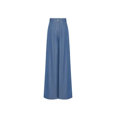 Rue Les Createurs Women's Blue Denim Effect Wide Leg Indigo Trousers