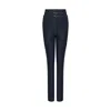 Rue Les Createurs Women's Blue Double Belt High-waisted Navy Denim Trousers In Blue