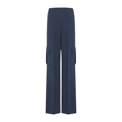 Rue Les Createurs Women's Blue Elastic Waist Navy Knit Pants