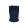 Rue Les Createurs Women's Blue Front Button Sleeveless Navy Vest In Blue