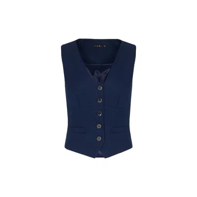 Rue Les Createurs Women's Blue Front Button Sleeveless Navy Vest