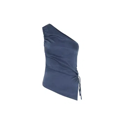 Rue Les Createurs Women's Blue Gathering Indigo Asymmetric Top