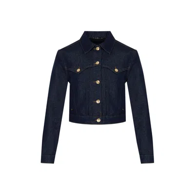 Rue Les Createurs Women's Blue Gold Button Detail Navy Denim Jacket