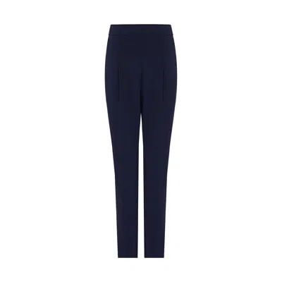 Rue Les Createurs Women's Blue High Waist Front Pleated Navy Trousers