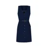 Rue Les Createurs Women's Blue Leather Belted Button-front Navy Mini Dress In Blue