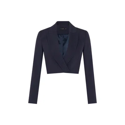 Rue Les Createurs Women's Blue Padded Navy Crop Jacket
