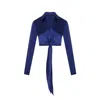 Rue Les Createurs Women's Blue Tie-on Silk Navy Blouse In Blue