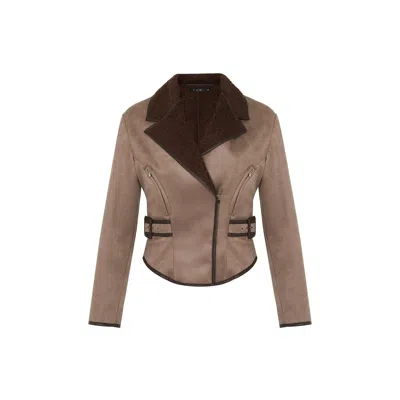 Rue Les Createurs Women's Brown Fur-lined Zip Detail Mink Jacket