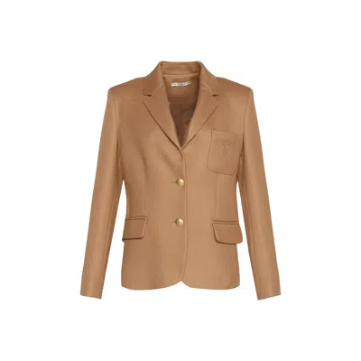 Rue Les Createurs Women's Brown Gold Buttoned Arm Detailed Camel Jacket