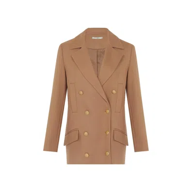 Rue Les Createurs Women's Brown Gold Buttoned Camel Wool Coat