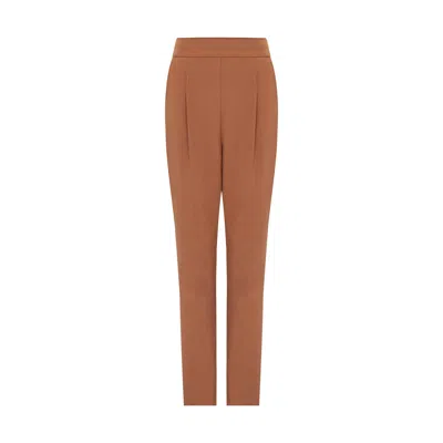 Rue Les Createurs Women's Brown High Waist Front Pleated Tobacco Trousers