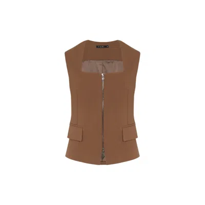 Rue Les Createurs Women's Brown Square Neck Zippered Mink Vest