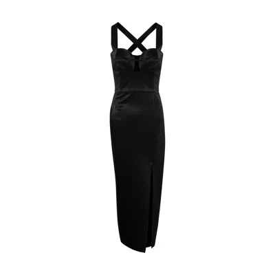Rue Les Createurs Women's Bustier Black Satin Midi Dress