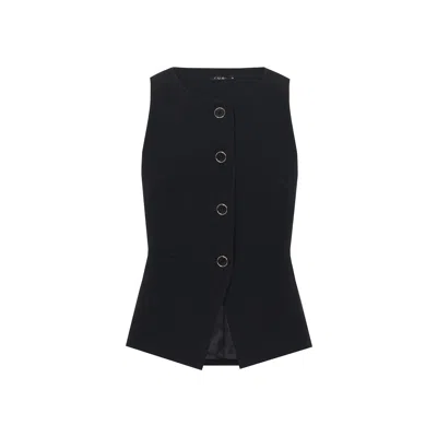 Rue Les Createurs Women's Button Detail Sleeveless Black Vest