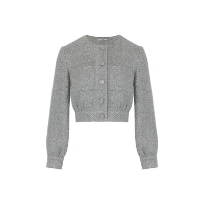 Rue Les Createurs Women's Button Detailed Shimmery Grey Short Jacket