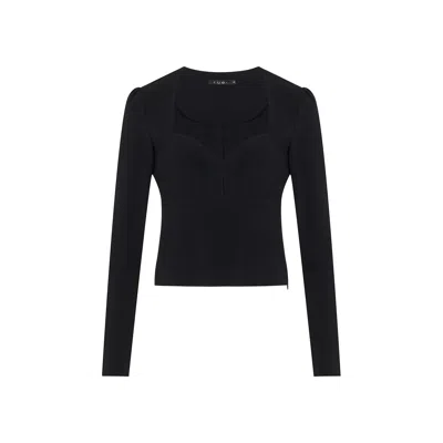 Rue Les Createurs Women's Chest Cutout Detail Black Blouse