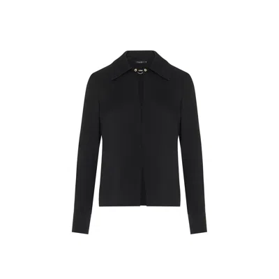 Rue Les Createurs Women's Collar Detailed Relaxed Fit Black Blouse