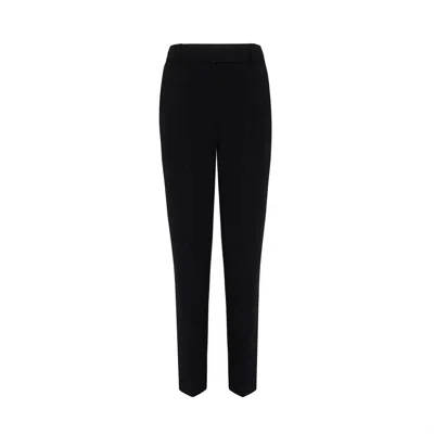 Rue Les Createurs Women's Crepe Textured Wide Leg Black Trousers