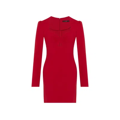 Rue Les Createurs Women's Cutout Detail Crepe Texture Red Mini Dress