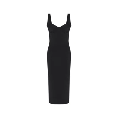 Rue Les Createurs Women's Fitted Thick Strap Black Midi Dress