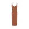 Rue Les Createurs Women's Fitted Thick Strap Brown Midi Dress In Brown