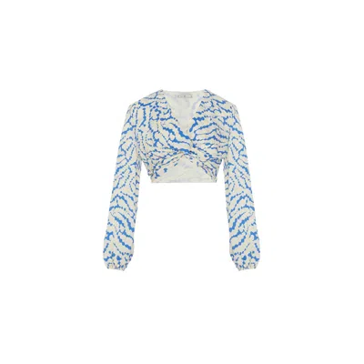 Rue Les Createurs Women's Front Twist Detail Blue Blouse