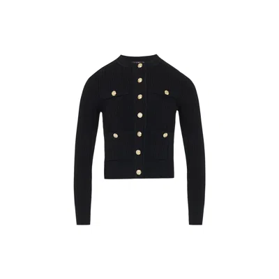 Rue Les Createurs Women's Gold Button Detail Black Knit Cardigan