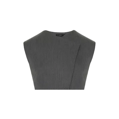Rue Les Createurs Women's Grey Asymmetrical Neck Sleeveless Gray Crop Blouse