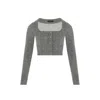 Rue Les Createurs Women's Grey Button Detail Square Neck Gray Crop Jacket In Grey