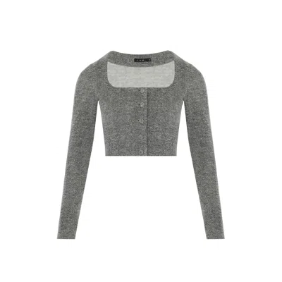 Rue Les Createurs Women's Grey Button Detail Square Neck Gray Crop Jacket
