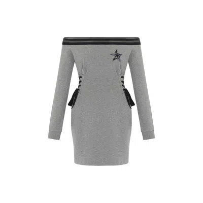 Rue Les Createurs Women's Grey Long Sleeve Strapless Gray Mini Dress