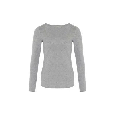 Rue Les Createurs Women's Grey Long Sleeve Stretch Gray Basic Blouse
