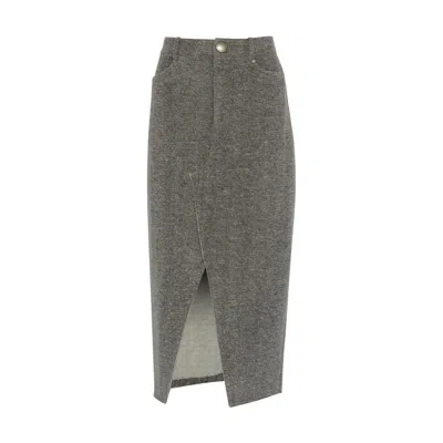 Rue Les Createurs Women's Grey Slit Detail Knitted Gray Midi Skirt
