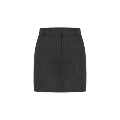 Rue Les Createurs Women's Grey Striped Wool Textured Anthracite Shorts Skirt