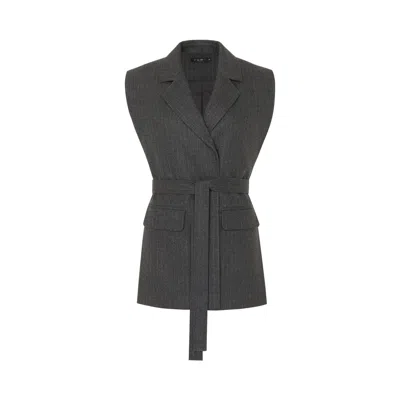 Rue Les Createurs Women's Grey Striped Wool-textured Anthracite Vest