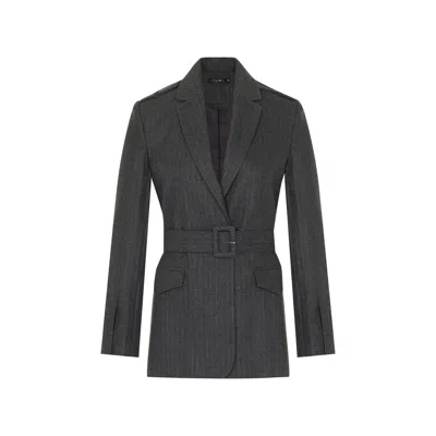 Rue Les Createurs Women's Grey Striped Wool Textured Lined Anthracite Jacket