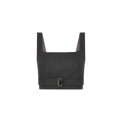 Rue Les Createurs Women's Grey Striped Wool Textured Strappy Anthracite Bustier