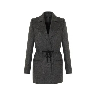 Rue Les Createurs Women's Grey Wool Textured Pocket Detailed Anthracite Jacket