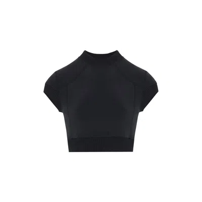 Rue Les Createurs Women's Knit Band Detail Knit Black Blouse