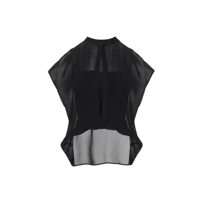 Rue Les Createurs Women's Knit Band Detail Sheer Elegant Black Blouse