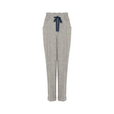 Rue Les Createurs Women's Lace-up Side Pockets Blue Trousers