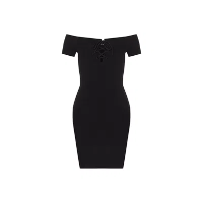 Rue Les Createurs Women's Laced Knit Black Mini Dress