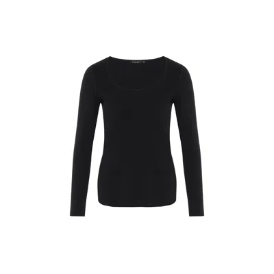 Rue Les Createurs Women's Long Sleeve Stretch Black Basic Blouse
