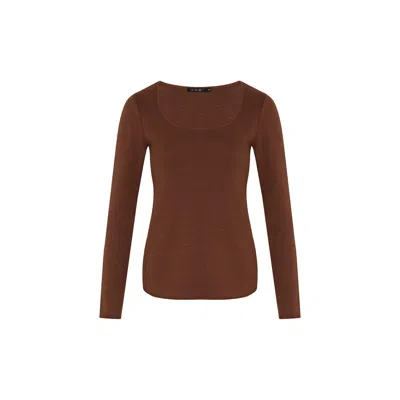 Rue Les Createurs Women's Long Sleeve Stretch Brown Basic Blouse
