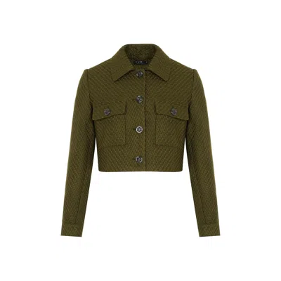 Rue Les Createurs Women's Metal Button Detail Green Jacket