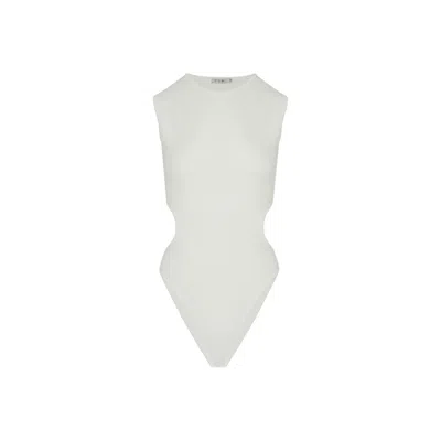 Rue Les Createurs Women's Neutrals Back-deep Detailed Off-white Knit Bodysuit