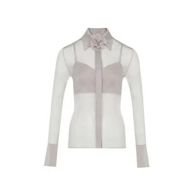 Rue Les Createurs Women's Neutrals Front Button Sheer Elegant Beige Blouse