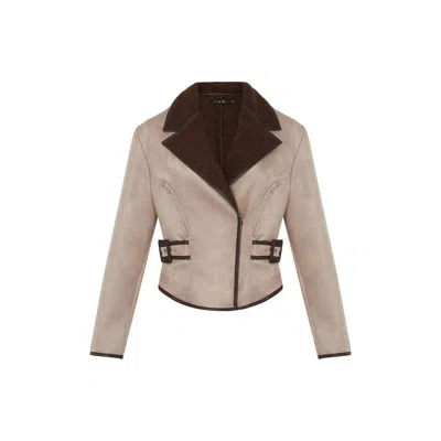 Rue Les Createurs Women's Neutrals Fur-lined Zip Detail Beige Jacket
