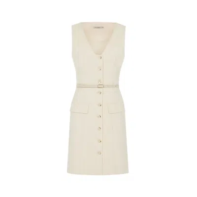 Rue Les Createurs Women's Neutrals Leather Belted Button-front Ecru Mini Dress In Beige/black